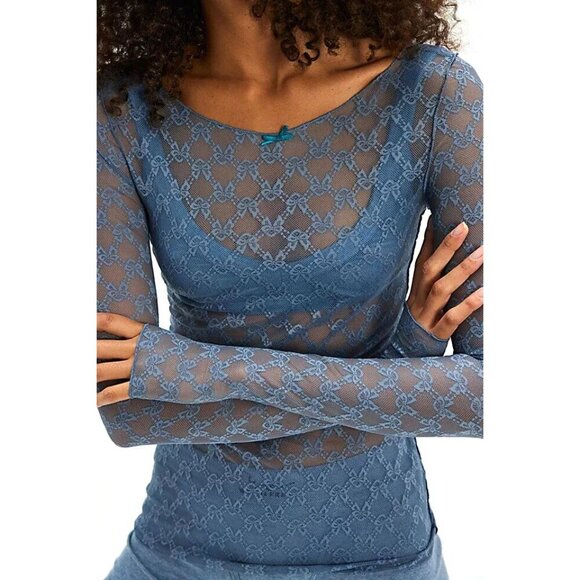 Free People Intimately Butterfly Mesh Top From Me To You Sheer Lace Stretch - Picture 1 of 16